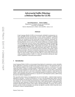Adversarial Suffix Filtering: a Defense Pipeline for LLMs