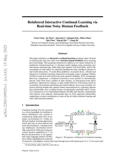 Reinforced Interactive Continual Learning via Real-time Noisy Human Feedback