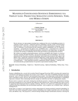 Manifold-Constrained Sentence Embeddings via Triplet Loss: Projecting Semantics onto Spheres, Tori, and Möbius Strips