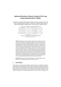 Jailbreak Detection in Clinical Training LLMs Using Feature-Based Predictive Models
