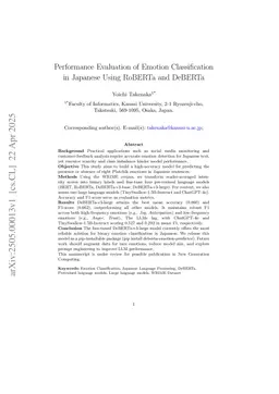 Performance Evaluation of Emotion Classification in Japanese Using RoBERTa and DeBERTa