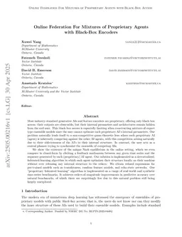 Online Federation For Mixtures of Proprietary Agents with Black-Box Encoders