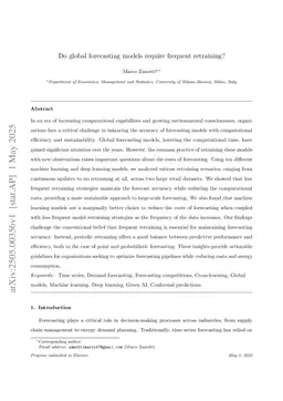 On the retraining frequency of global models in retail demand forecasting