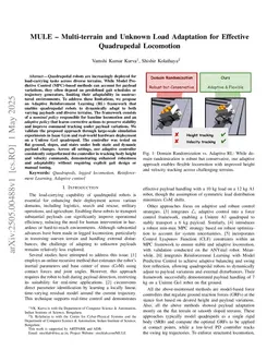 MULE: Multi-terrain and Unknown Load Adaptation for Effective Quadrupedal Locomotion