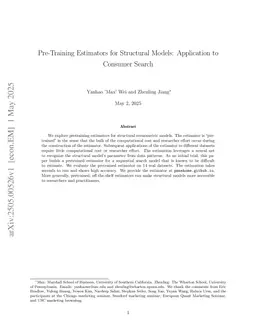 Pre-Training Estimators for Structural Models: Application to Consumer Search