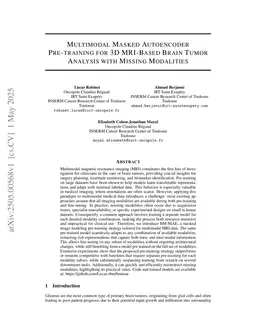 Multimodal Masked Autoencoder Pre-training for 3D MRI-Based Brain Tumor Analysis with Missing Modalities
