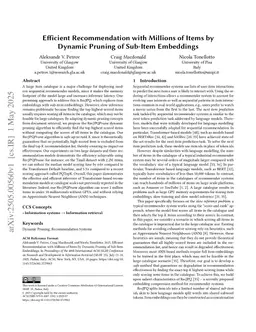 Efficient Recommendation with Millions of Items by Dynamic Pruning of Sub-Item Embeddings