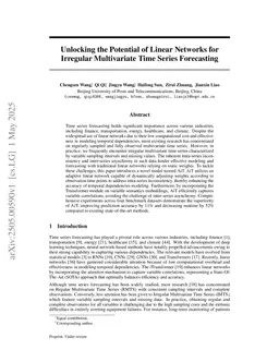 Unlocking the Potential of Linear Networks for Irregular Multivariate Time Series Forecasting