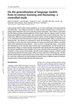 On the generalization of language models from in-context learning and finetuning: a controlled study