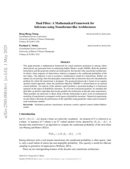 Dual Filter: A Mathematical Framework for Inference using Transformer-like Architectures