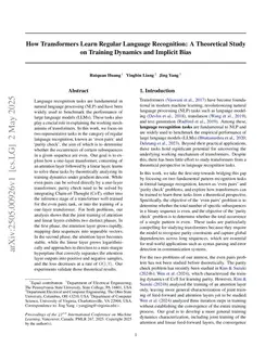How Transformers Learn Regular Language Recognition: A Theoretical Study on Training Dynamics and Implicit Bias