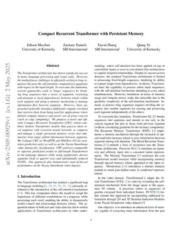 Compact Recurrent Transformer with Persistent Memory