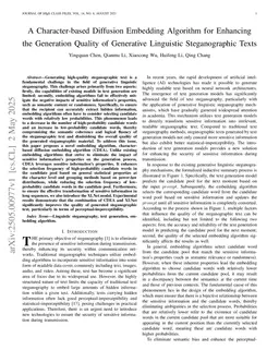 A Character-based Diffusion Embedding Algorithm for Enhancing the Generation Quality of Generative Linguistic Steganographic Texts