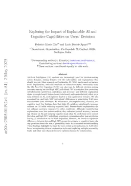 Exploring the Impact of Explainable AI and Cognitive Capabilities on Users' Decisions