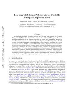 Learning Stabilizing Policies via an Unstable Subspace Representation