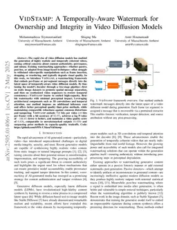 VIDSTAMP: A Temporally-Aware Watermark for Ownership and Integrity in Video Diffusion Models