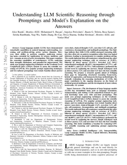Understanding LLM Scientific Reasoning through Promptings and Model's Explanation on the Answers