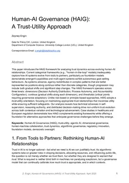 Human-AI Governance (HAIG): A Trust-Utility Approach