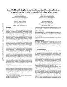 CAMOUFLAGE: Exploiting Misinformation Detection Systems Through LLM-driven Adversarial Claim Transformation