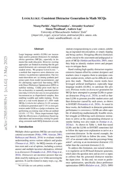 LookAlike: Consistent Distractor Generation in Math MCQs