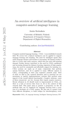 An overview of artificial intelligence in computer-assisted language learning
