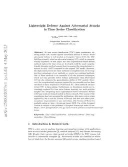 Lightweight Defense Against Adversarial Attacks in Time Series Classification