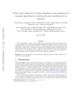 Study of the influence of a biased database on the prediction of standard algorithms for selecting the best candidate for an interview