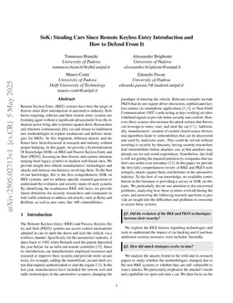 SoK: Stealing Cars Since Remote Keyless Entry Introduction and How to Defend From It