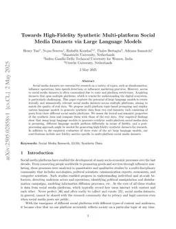 Towards High-Fidelity Synthetic Multi-platform Social Media Datasets via Large Language Models