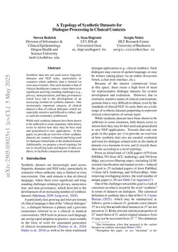 A Typology of Synthetic Datasets for Dialogue Processing in Clinical Contexts