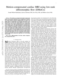 Motion-compensated cardiac MRI using low-rank diffeomorphic flow (DMoCo)