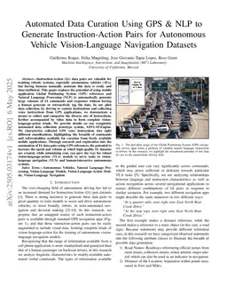 Automated Data Curation Using GPS & NLP to Generate Instruction-Action Pairs for Autonomous Vehicle Vision-Language Navigation Datasets
