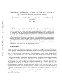 Transformers for Learning on Noisy and Task-Level Manifolds: Approximation and Generalization Insights