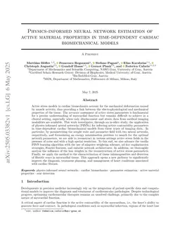 Physics-informed neural network estimation of active material properties in time-dependent cardiac biomechanical models
