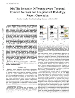 DDaTR: Dynamic Difference-aware Temporal Residual Network for Longitudinal Radiology Report Generation