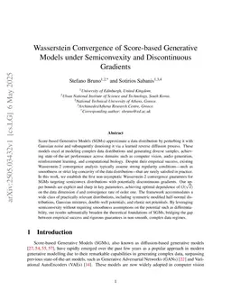 Wasserstein Convergence of Score-based Generative Models under Semiconvexity and Discontinuous Gradients