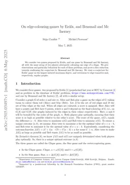 On edge-colouring-games by Erdős, and Bensmail and Mc Inerney