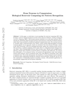 From Neurons to Computation: Biological Reservoir Computing for Pattern Recognition