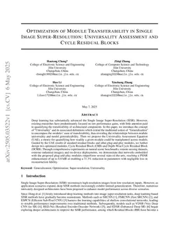 Optimization of Module Transferability in Single Image Super-Resolution: Universality Assessment and Cycle Residual Blocks
