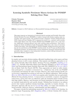 Learning Symbolic Persistent Macro-Actions for POMDP Solving Over Time