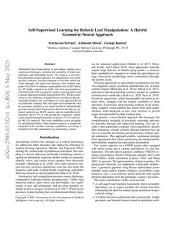 Self-Supervised Learning for Robotic Leaf Manipulation: A Hybrid Geometric-Neural Approach