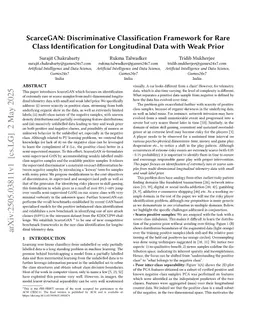 ScarceGAN: Discriminative Classification Framework for Rare Class Identification for Longitudinal Data with Weak Prior