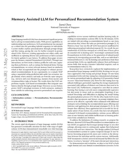 Memory Assisted LLM for Personalized Recommendation System