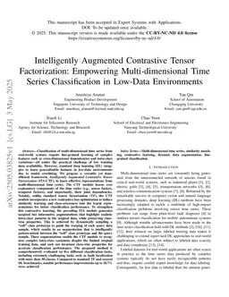 Intelligently Augmented Contrastive Tensor Factorization: Empowering Multi-dimensional Time Series Classification in Low-Data Environments