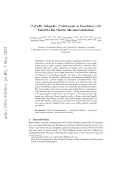 CoCoB: Adaptive Collaborative Combinatorial Bandits for Online Recommendation