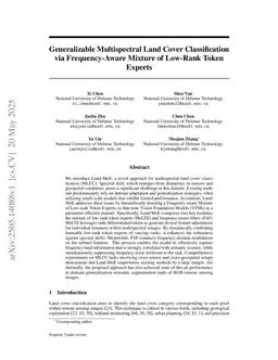 Generalizable Multispectral Land Cover Classification via Frequency-Aware Mixture of Low-Rank Token Experts