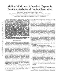 Multimodal Mixture of Low-Rank Experts for Sentiment Analysis and Emotion Recognition