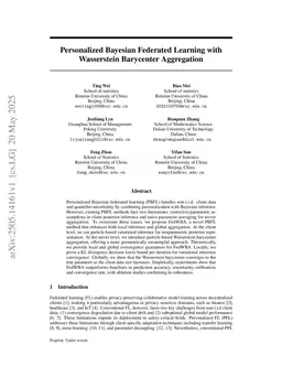 Personalized Bayesian Federated Learning with Wasserstein Barycenter Aggregation