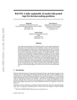 BACON: A fully explainable AI model with graded logic for decision making problems