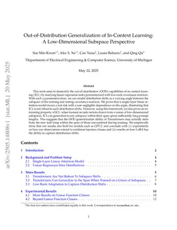 Out-of-Distribution Generalization of In-Context Learning: A Low-Dimensional Subspace Perspective